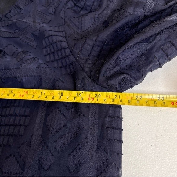 Jade Melody Tam Embroidered Swiss Dot Flutter Sleeve Navy Dress Women Large - Picture 9 of 12